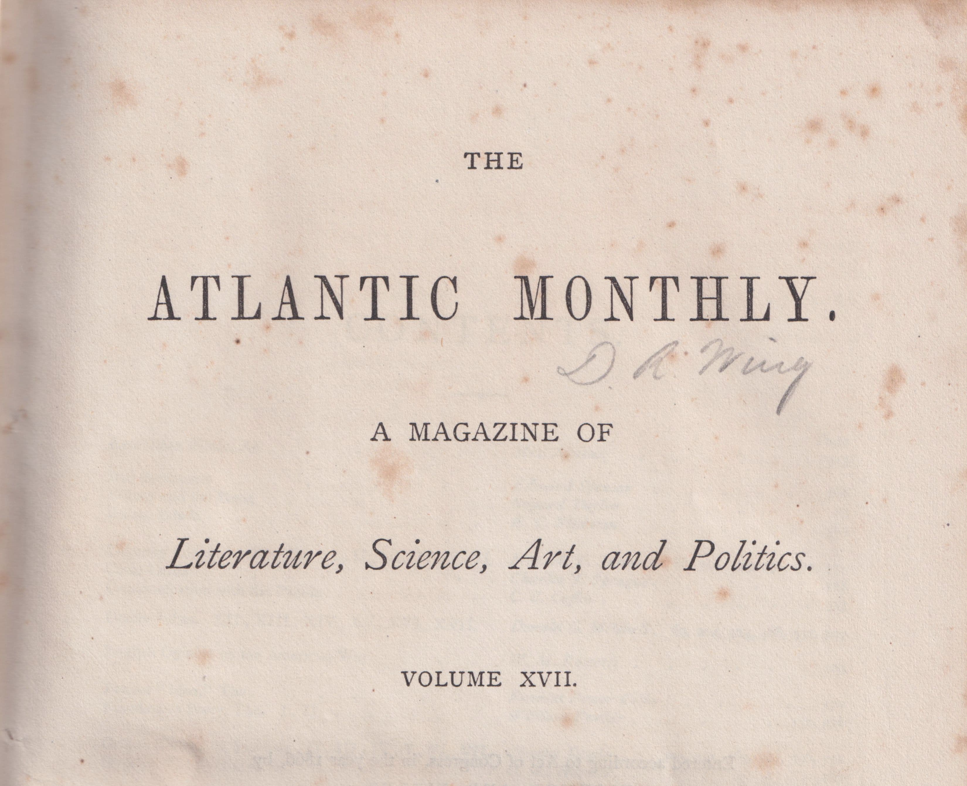 Nameplates from original issues of The Atlantic Monthly, 1857-1866