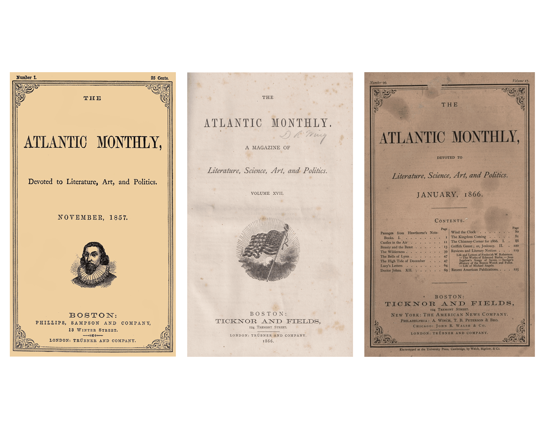 Nameplates from original issues of The Atlantic Monthly, 1857-1866